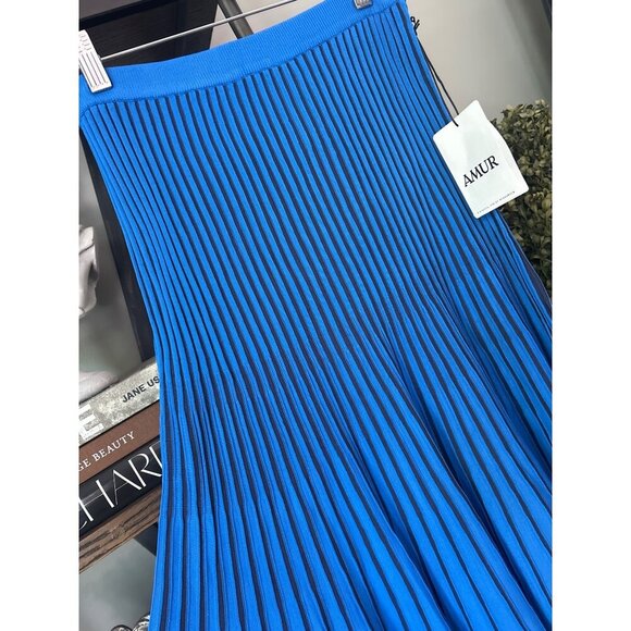 Amur Jenna Pleated Knit Midi Skirt Blue Womens Size Medium - Picture 5 of 11